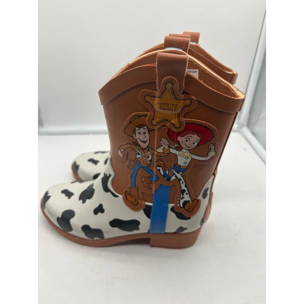 Disney Pixar Toy Story Toddler Rain Boots Woody Jessie Cow Print size 9/10